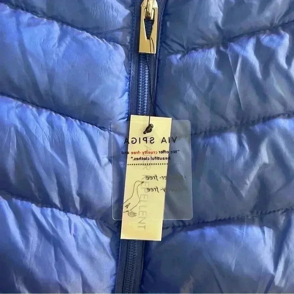 Women's X-small Via Spiga Smocked Quilted Puffer Jacket Sapphire Blue 60113V - Picture 4 of 11